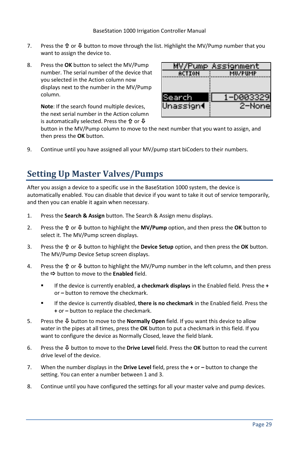 Setting up master valves/pumps | Baseline Systems BaseStation 1000 User Manual | Page 35 / 122