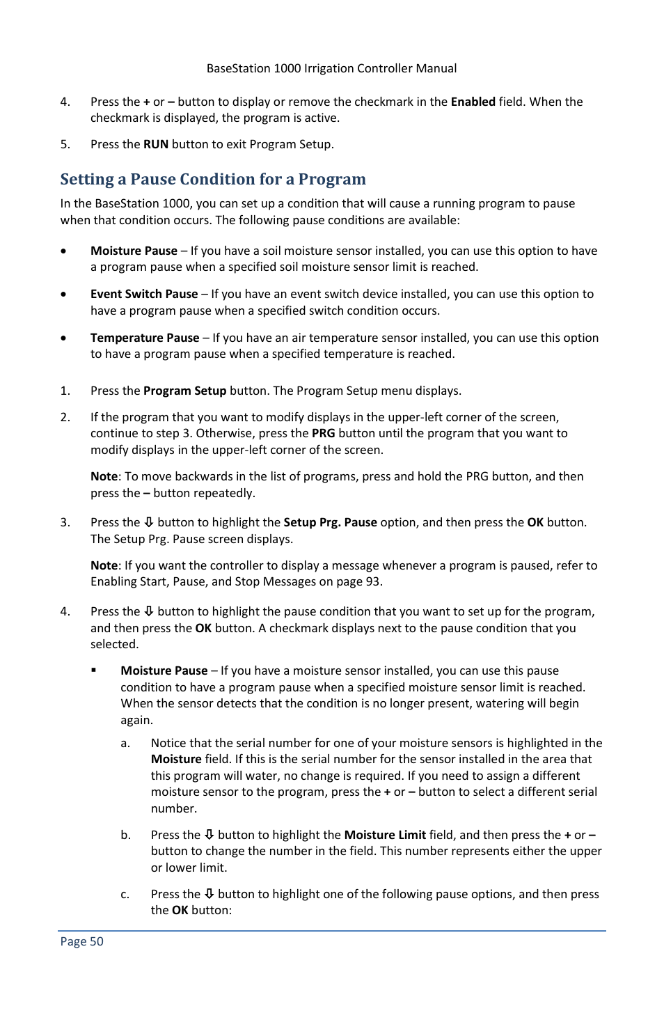 Setting a pause condition for a program | Baseline Systems BaseStation 1000 User Manual | Page 56 / 122