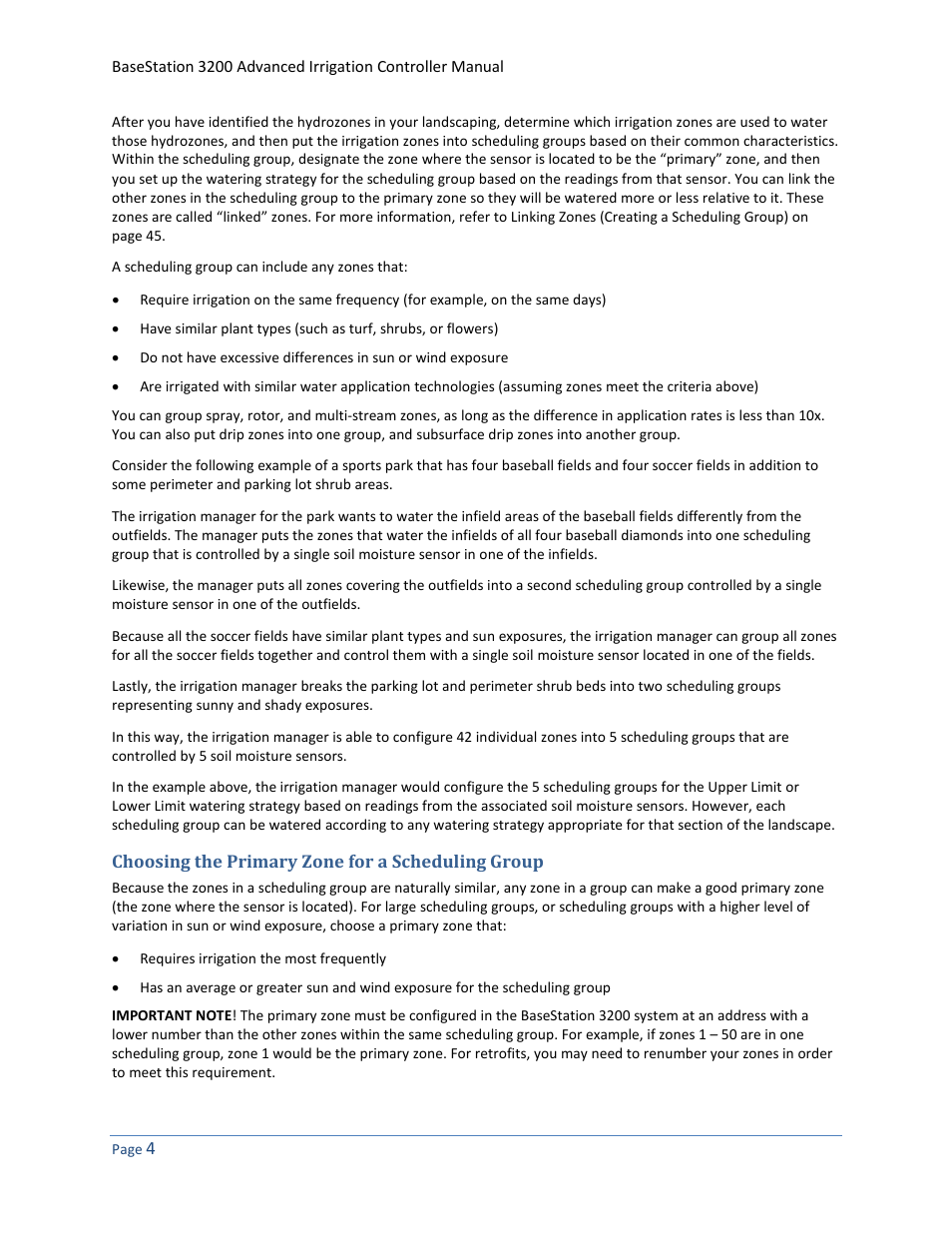 Choosing the primary zone for a scheduling group | Baseline Systems BaseStation 3200 User Manual | Page 12 / 102