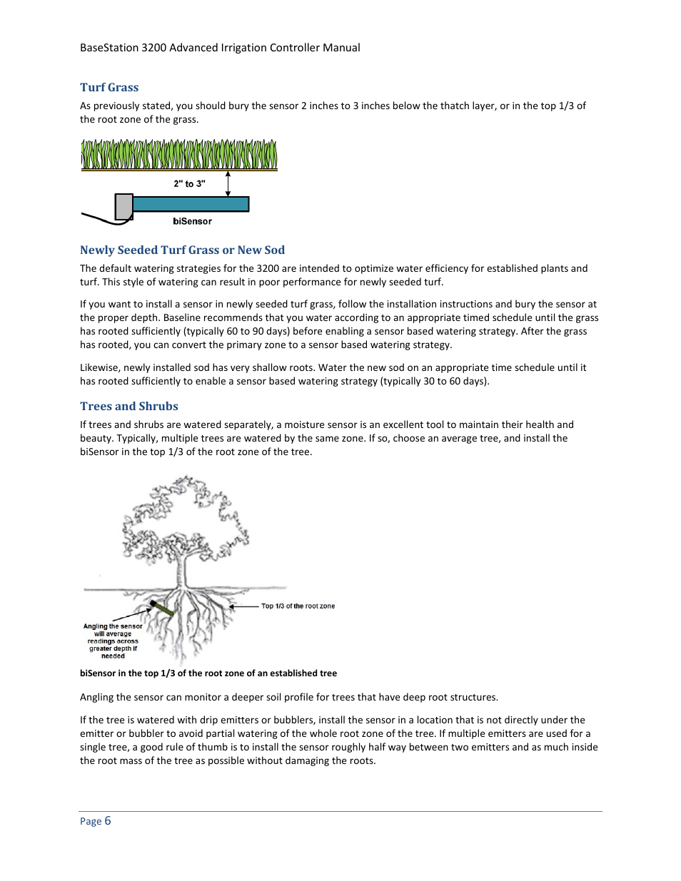 Turf grass, Newly seeded turf grass or new sod, Trees and shrubs | Baseline Systems BaseStation 3200 User Manual | Page 14 / 102