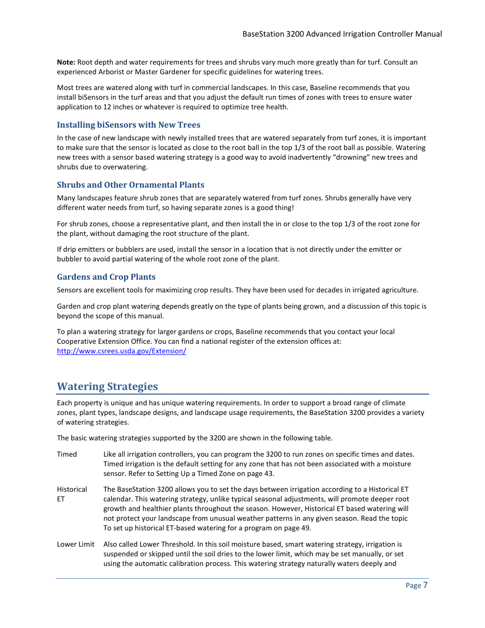 Installing bisensors with new trees, Shrubs and other ornamental plants, Gardens and crop plants | Watering strategies | Baseline Systems BaseStation 3200 User Manual | Page 15 / 102
