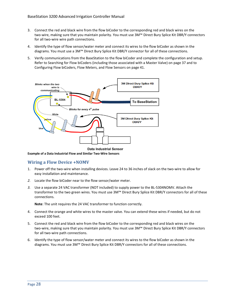 Wiring a flow device +nomv | Baseline Systems BaseStation 3200 User Manual | Page 36 / 102