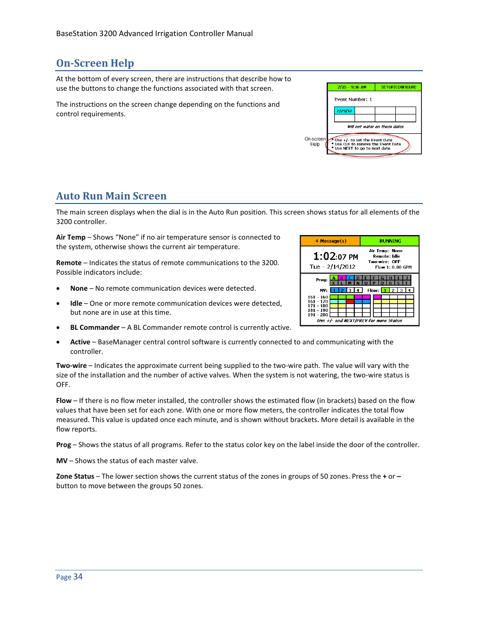 On-screen help, Auto run main screen | Baseline Systems BaseStation 3200 User Manual | Page 42 / 102