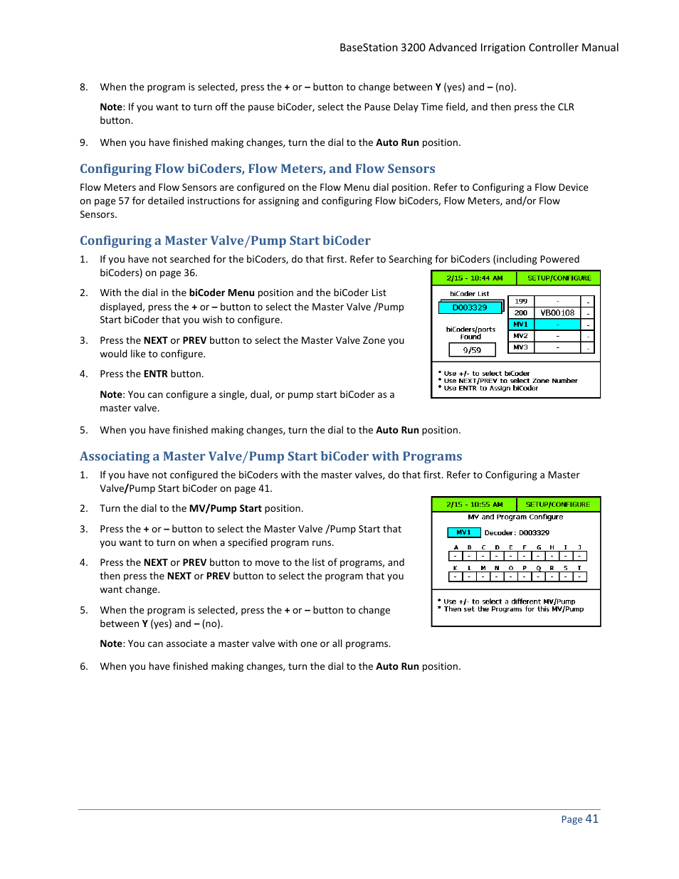Configuring a master valve/pump start bicoder | Baseline Systems BaseStation 3200 User Manual | Page 49 / 102