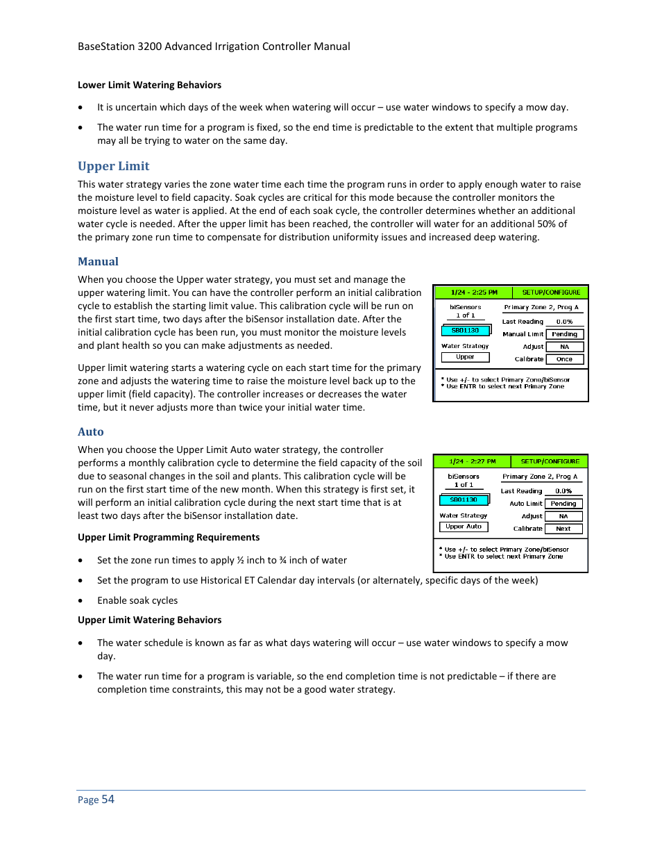 Upper limit, Manual, Auto | Baseline Systems BaseStation 3200 User Manual | Page 62 / 102