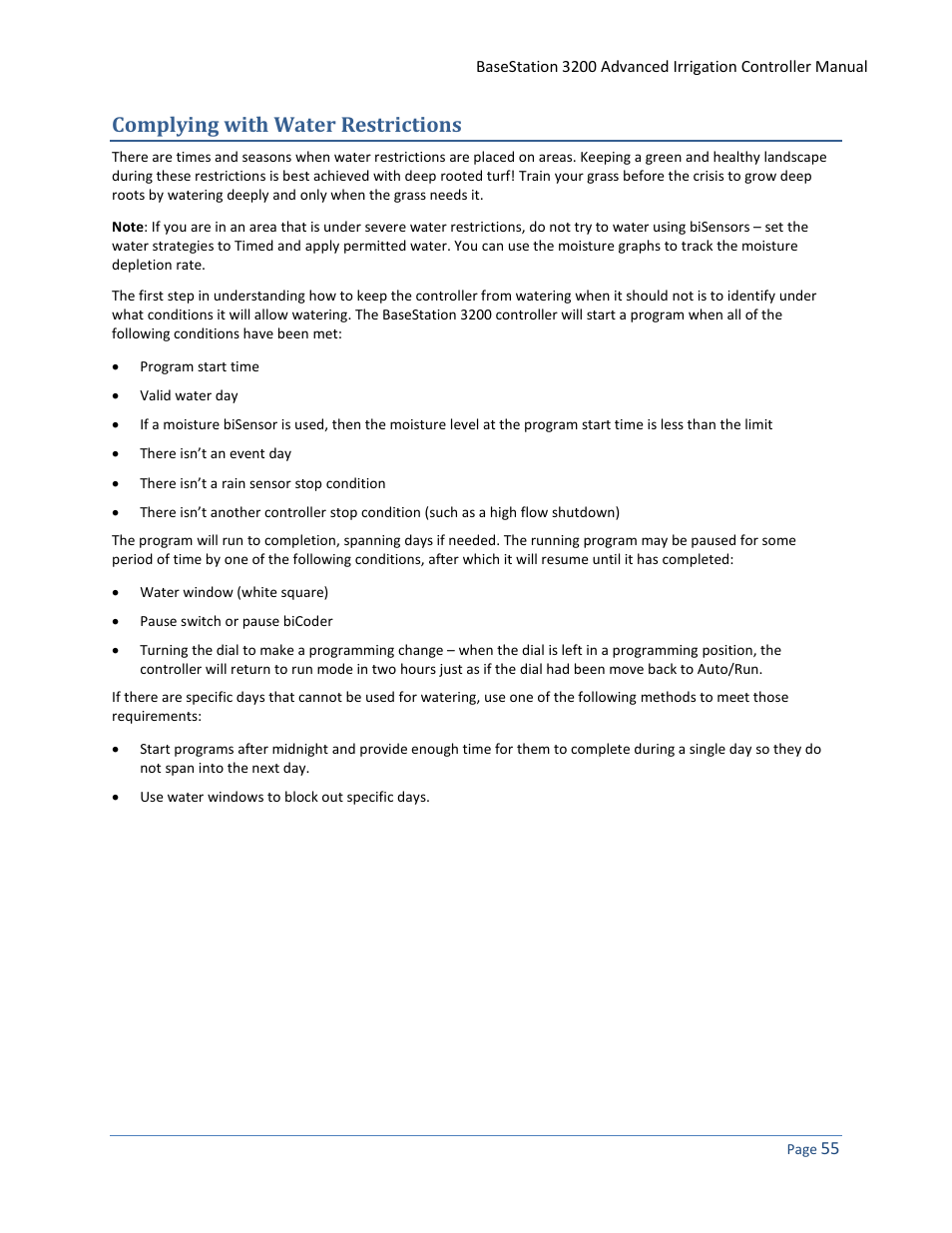Complying with water restrictions | Baseline Systems BaseStation 3200 User Manual | Page 63 / 102