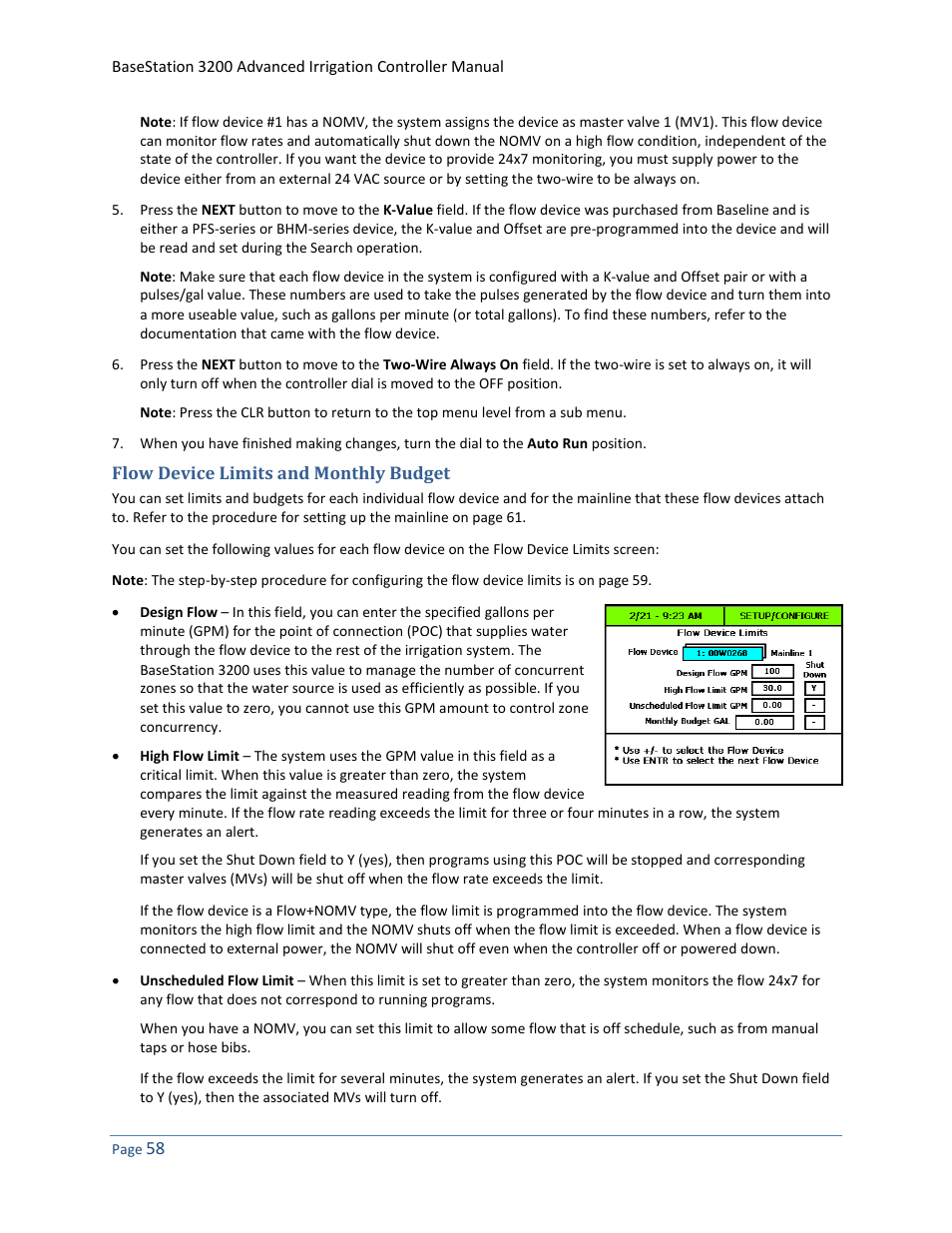 Flow device limits and monthly budget | Baseline Systems BaseStation 3200 User Manual | Page 66 / 102