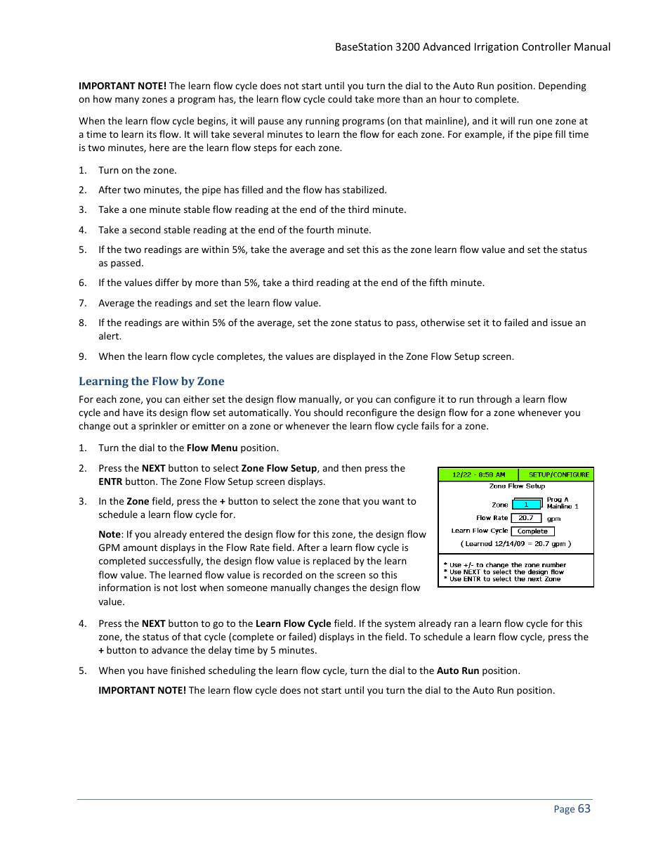 Learning the flow by zone | Baseline Systems BaseStation 3200 User Manual | Page 71 / 102