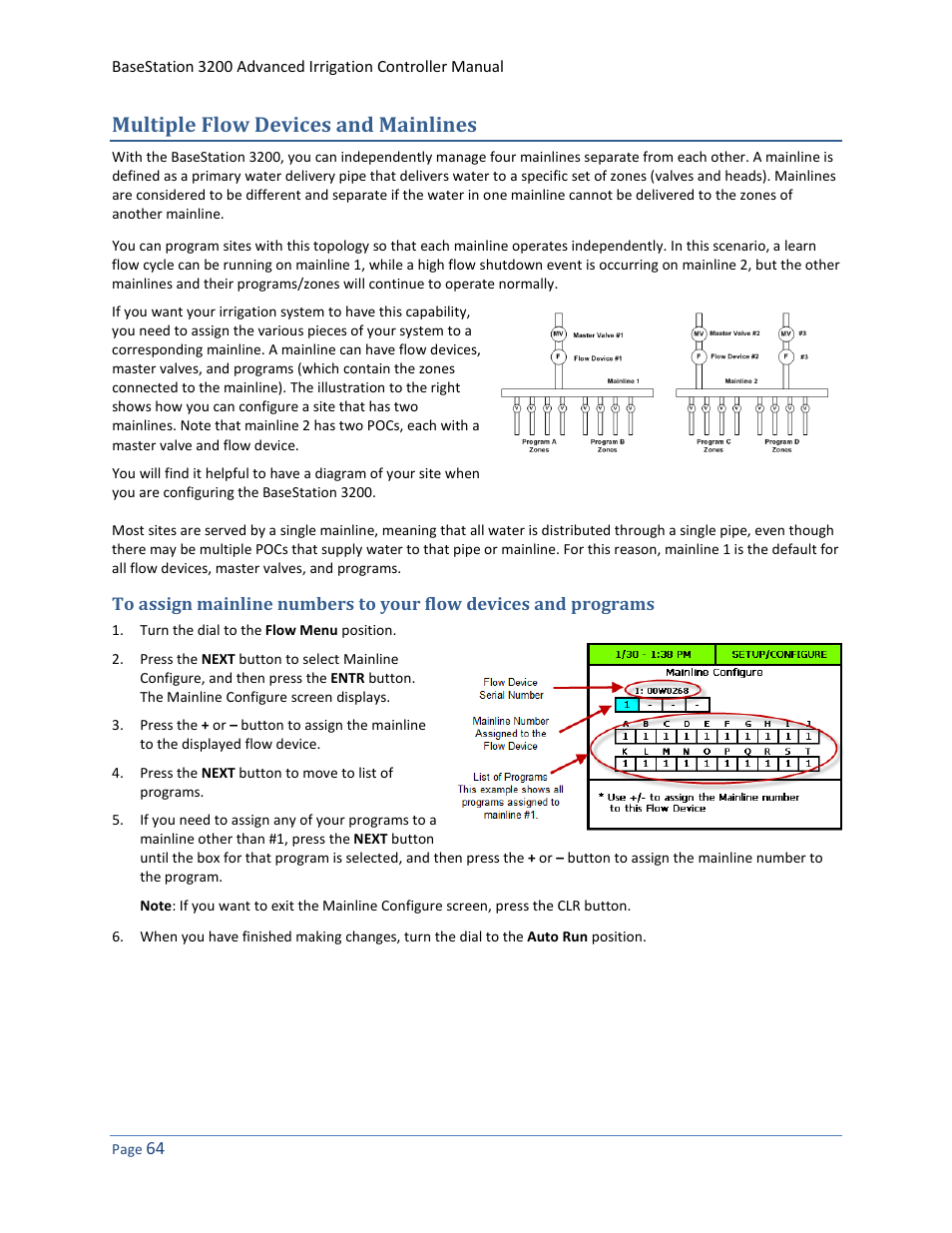 Multiple flow devices and mainlines, Multiple flow devices, And mainlines on | Baseline Systems BaseStation 3200 User Manual | Page 72 / 102