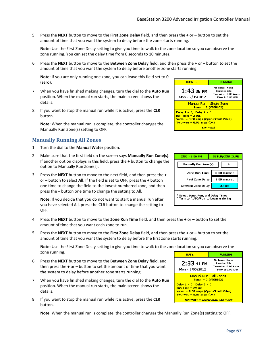 Manually running all zones | Baseline Systems BaseStation 3200 User Manual | Page 75 / 102