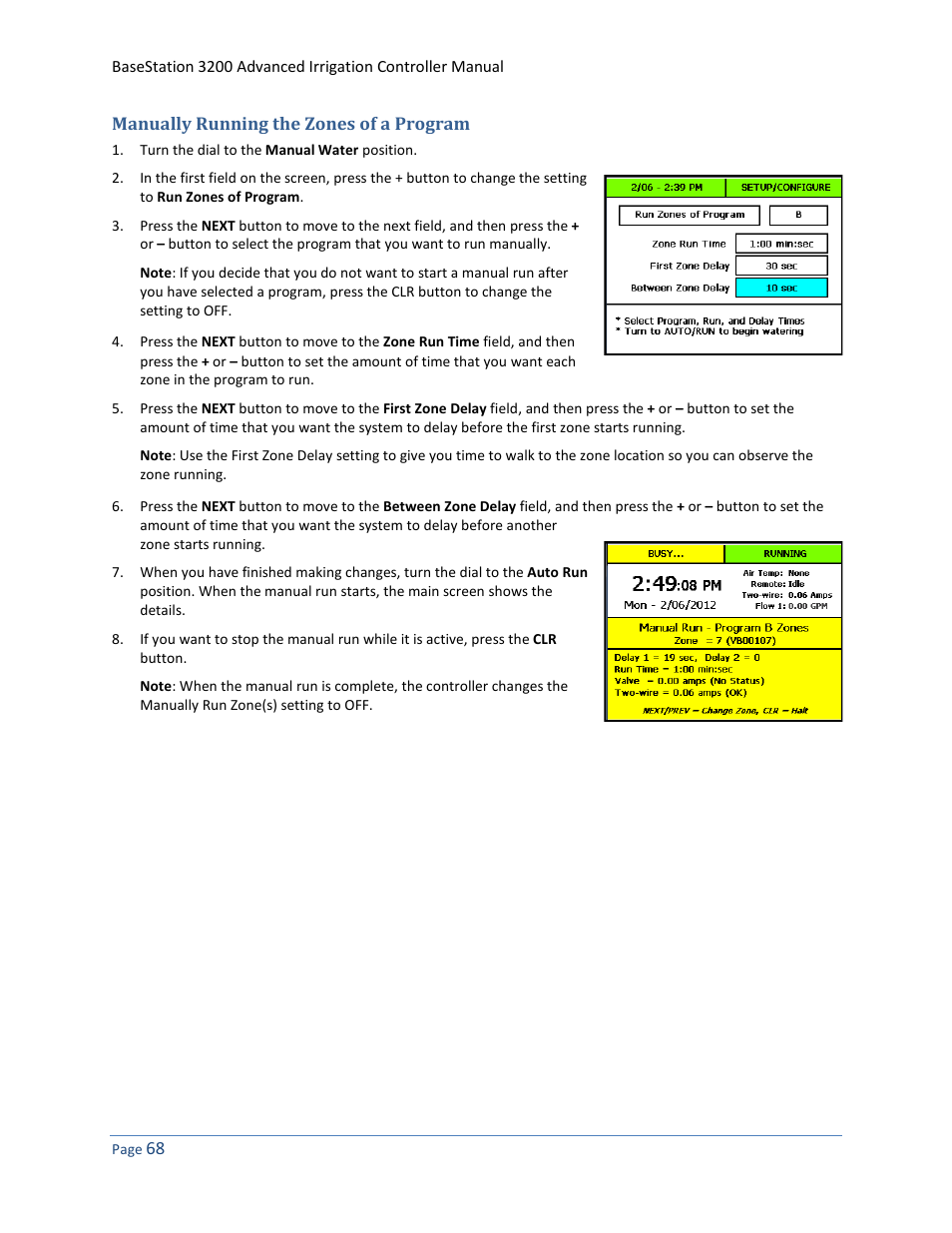 Manually running the zones of a program | Baseline Systems BaseStation 3200 User Manual | Page 76 / 102