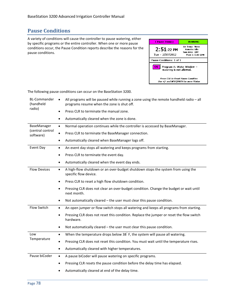 Pause conditions | Baseline Systems BaseStation 3200 User Manual | Page 86 / 102