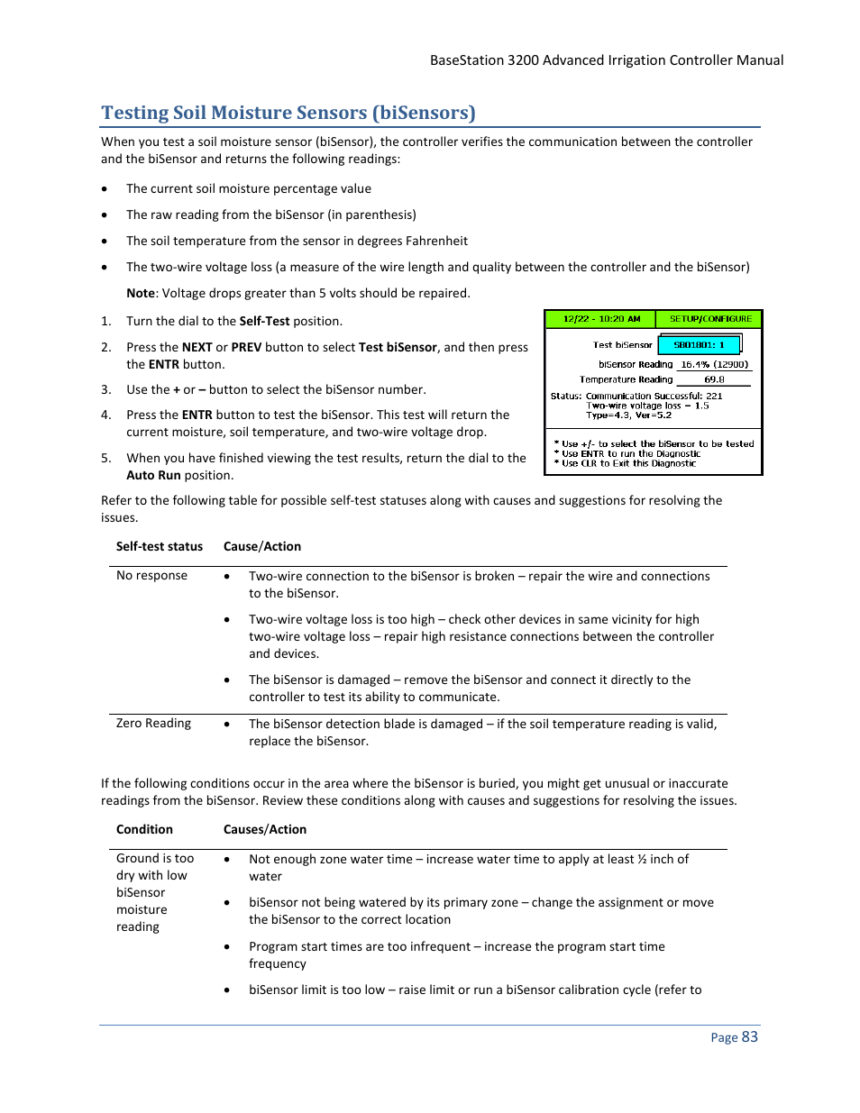 Testing soil moisture sensors (bisensors), O testing soil moisture sensors (bisensors) | Baseline Systems BaseStation 3200 User Manual | Page 91 / 102