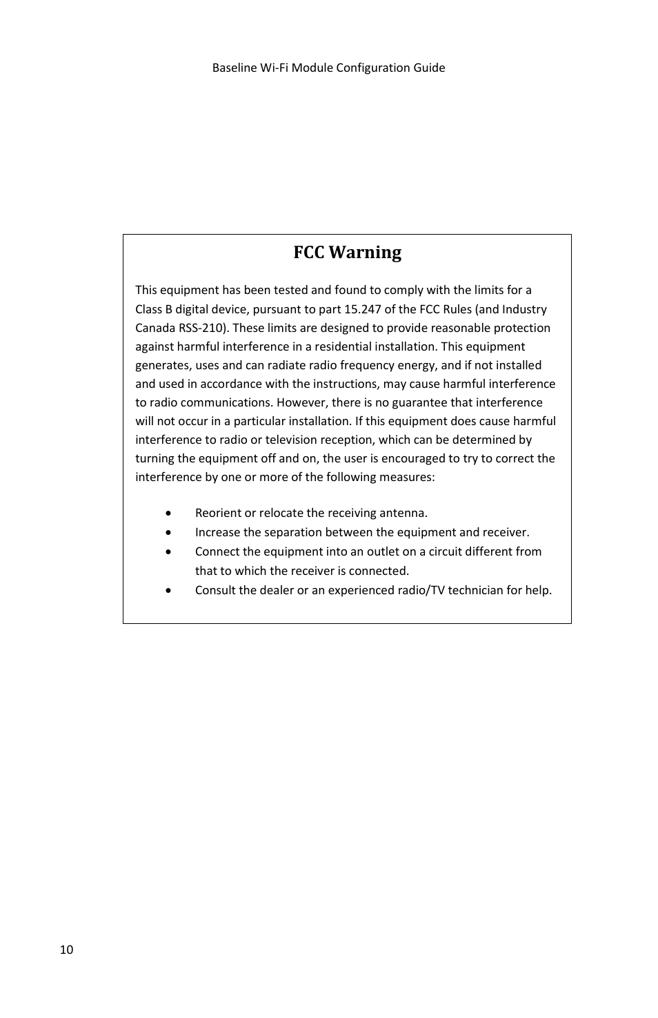 Fcc warning | Baseline Systems BaseStation 3200 User Manual | Page 12 / 12