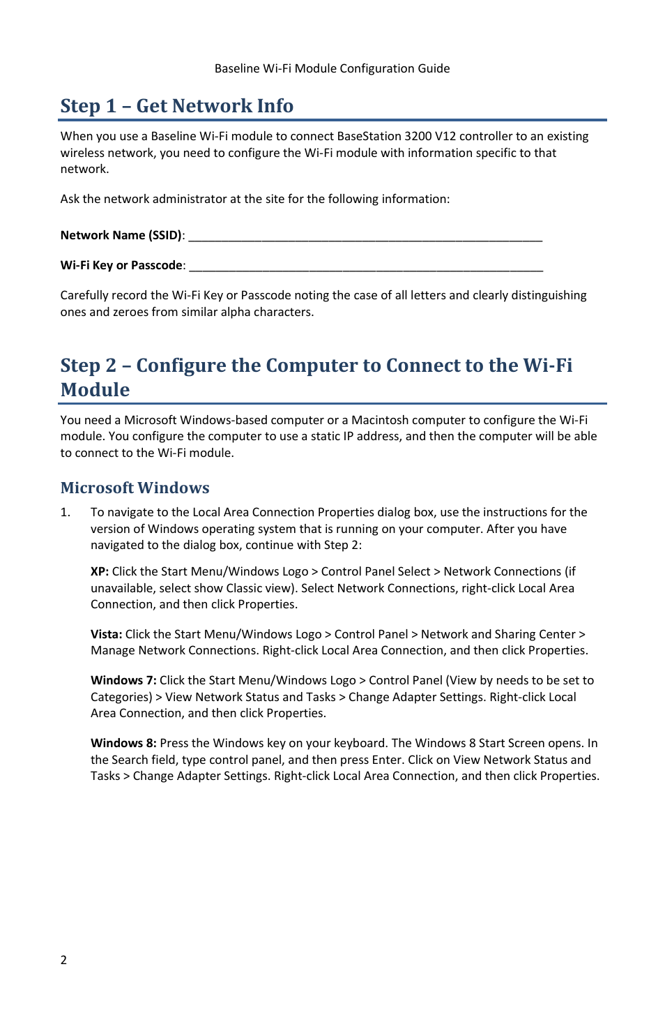 Step 1 – get network info, Microsoft windows | Baseline Systems BaseStation 3200 User Manual | Page 4 / 12