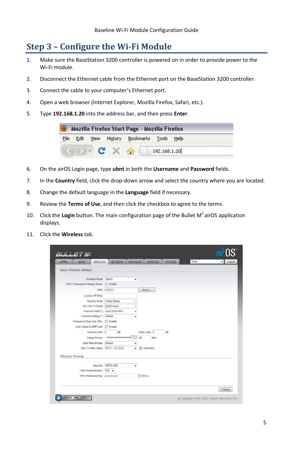 Step 3 – configure the wi-fi module | Baseline Systems BaseStation 3200 User Manual | Page 7 / 12