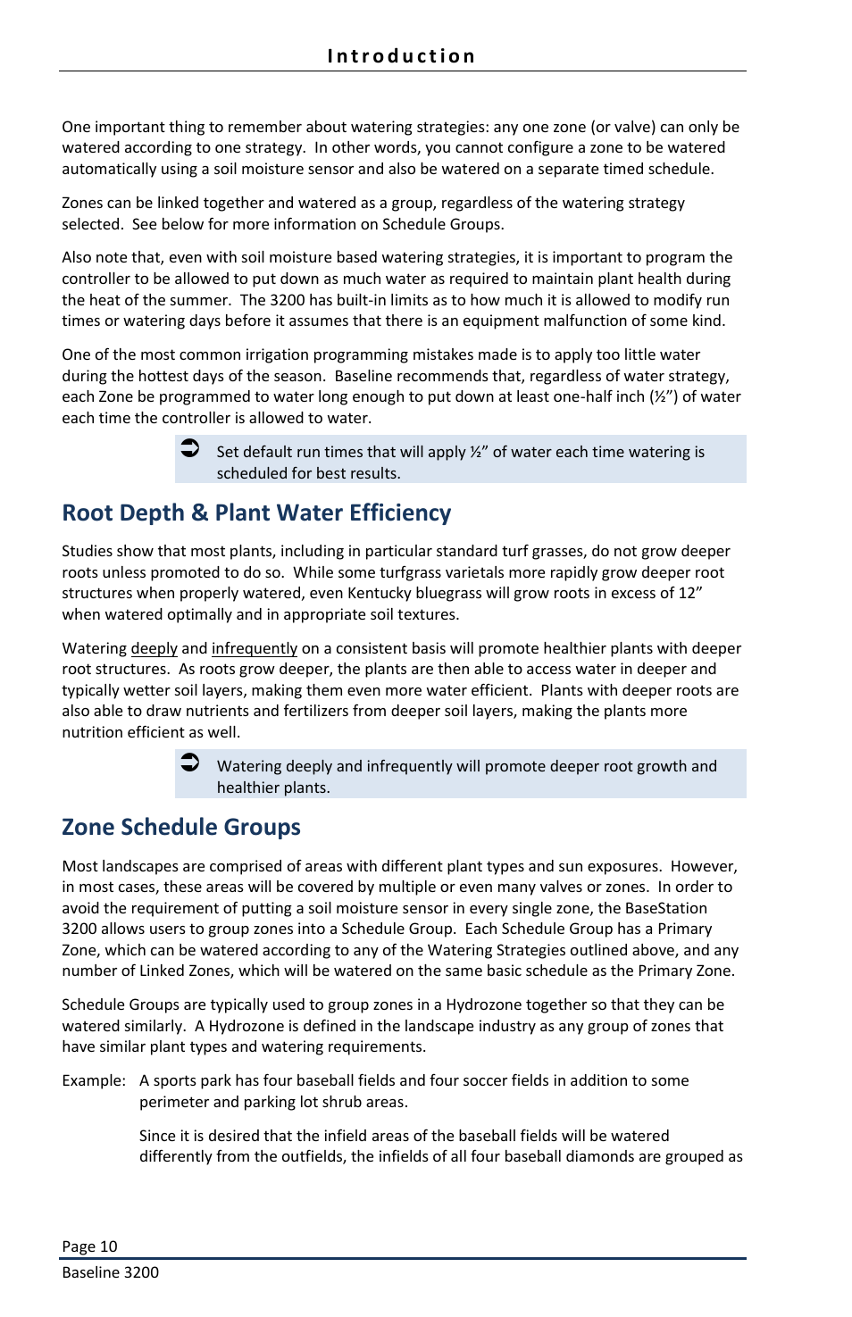 Root depth & plant water efficiency, Zone schedule groups | Baseline Systems BaseStation 3200 User Manual | Page 12 / 82