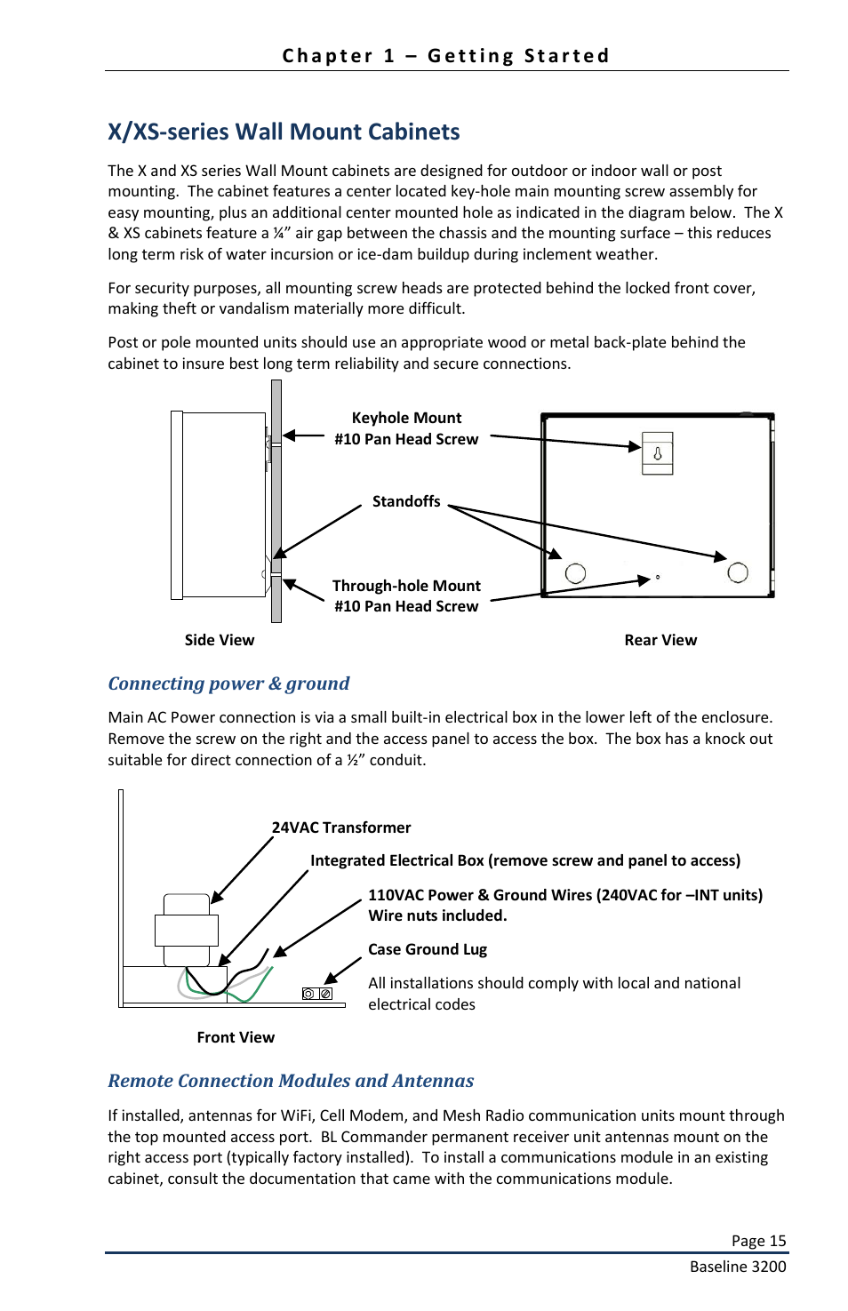 X/xs-series wall mount cabinets | Baseline Systems BaseStation 3200 User Manual | Page 17 / 82