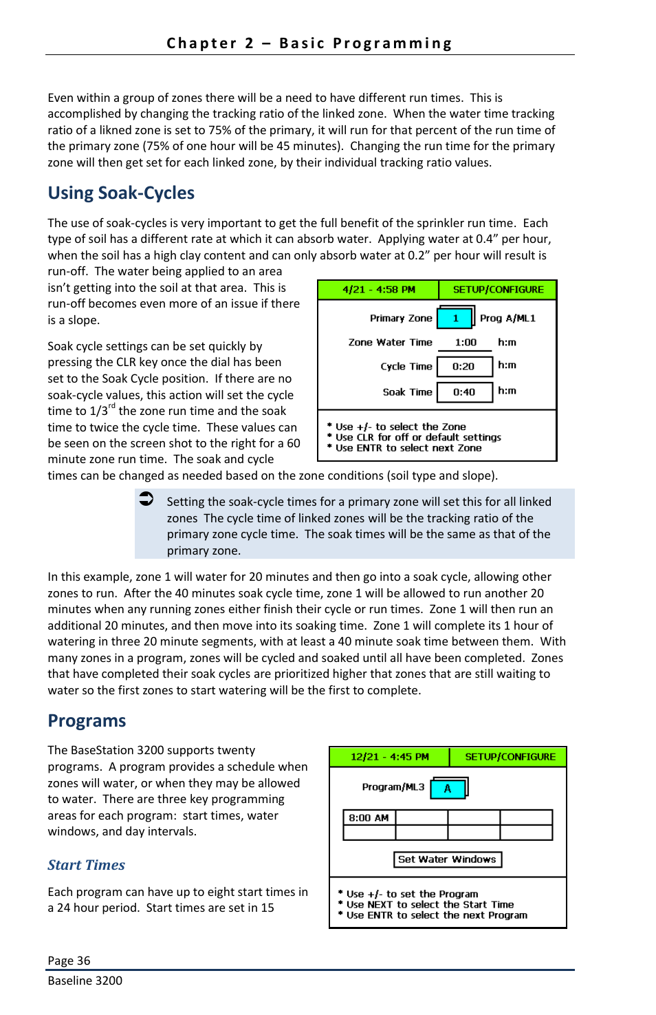 Using soak-cycles, Programs | Baseline Systems BaseStation 3200 User Manual | Page 38 / 82