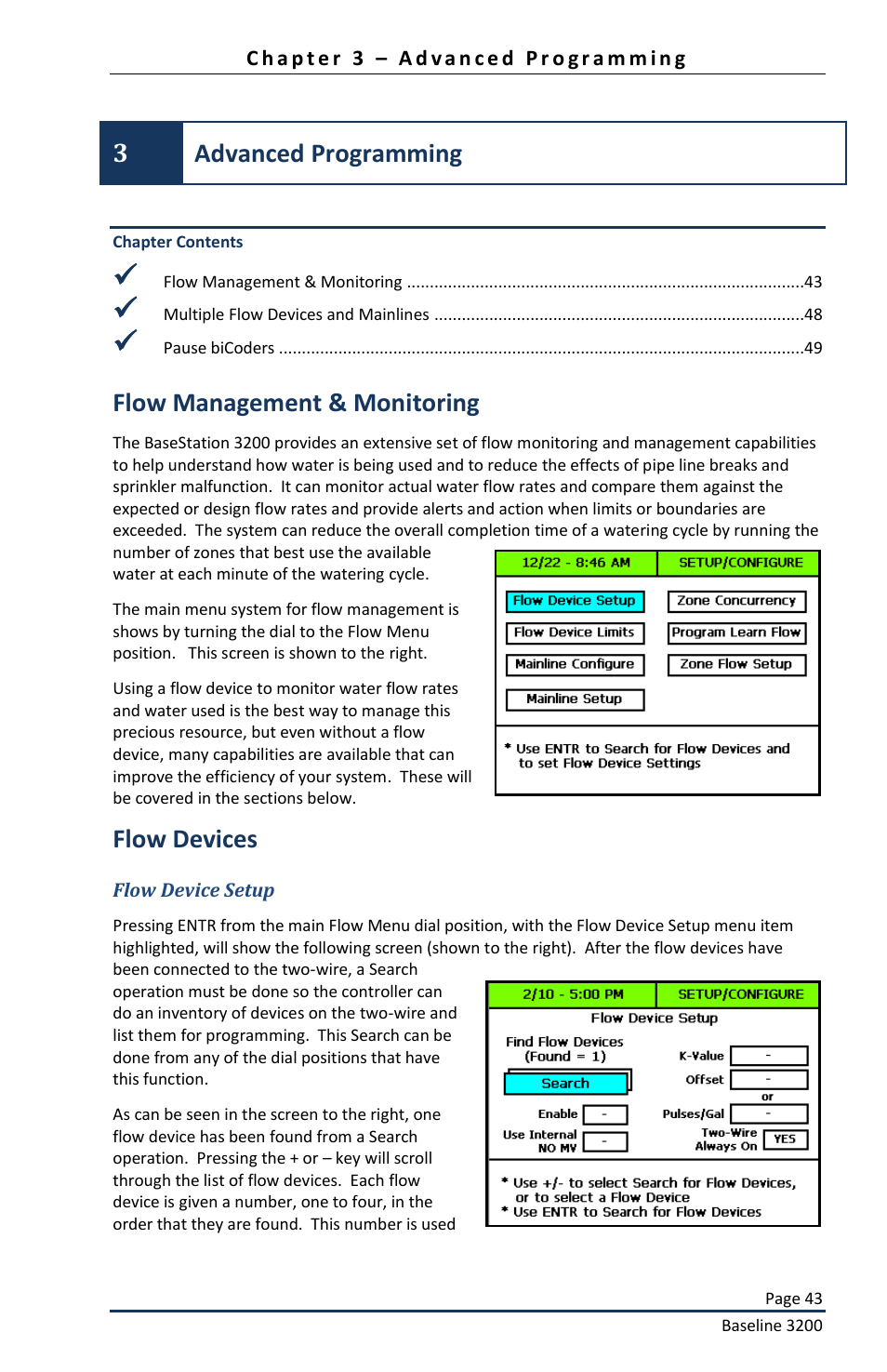 Advanced programming, Flow management & monitoring, Flow devices | 3advanced programming | Baseline Systems BaseStation 3200 User Manual | Page 45 / 82