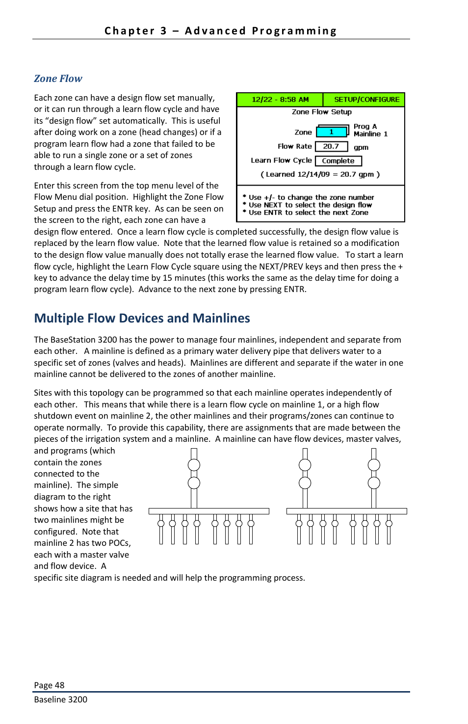 Multiple flow devices and mainlines, Zone flow | Baseline Systems BaseStation 3200 User Manual | Page 50 / 82