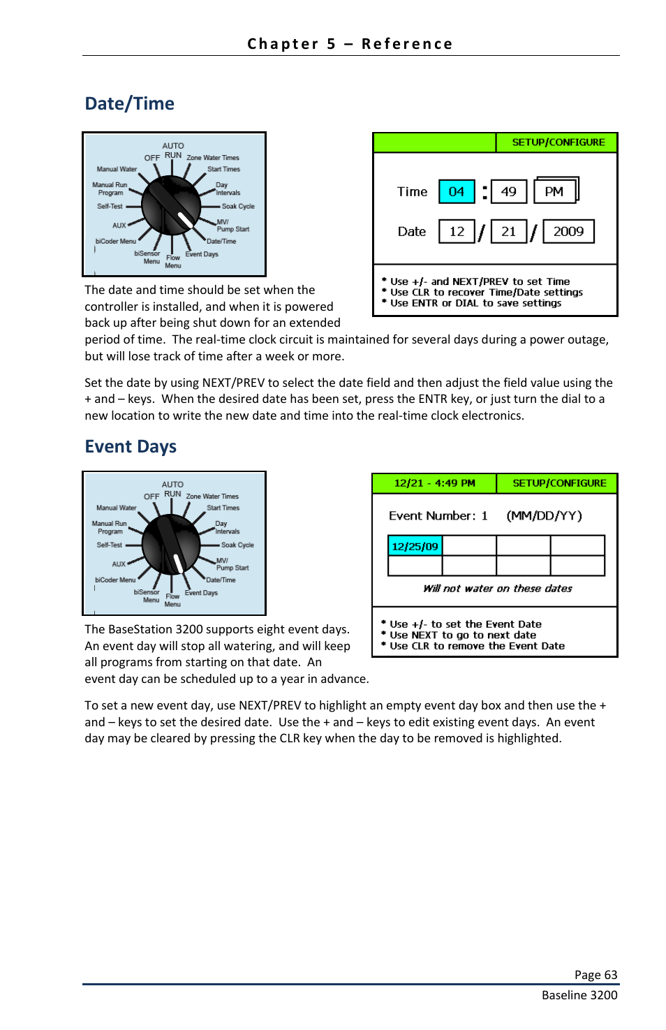 Date/time, Event days | Baseline Systems BaseStation 3200 User Manual | Page 65 / 82