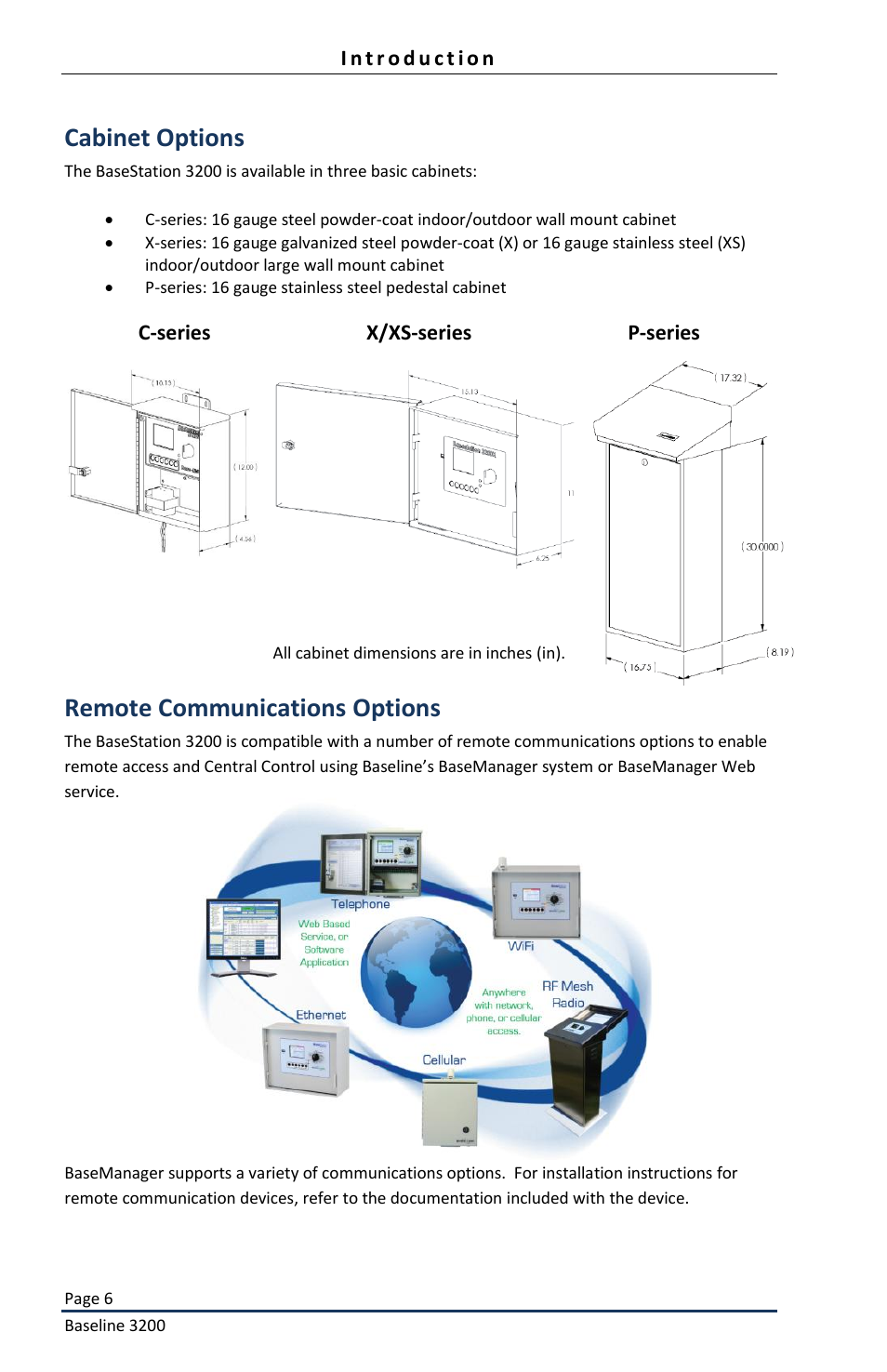 Cabinet options, Remote communications options | Baseline Systems BaseStation 3200 User Manual | Page 8 / 82