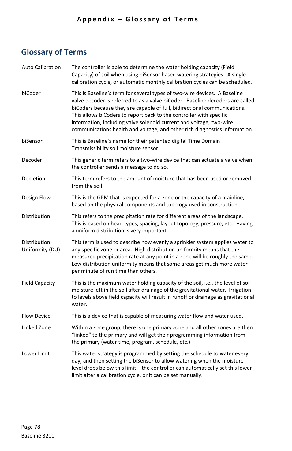 Glossary of terms | Baseline Systems BaseStation 3200 User Manual | Page 80 / 82