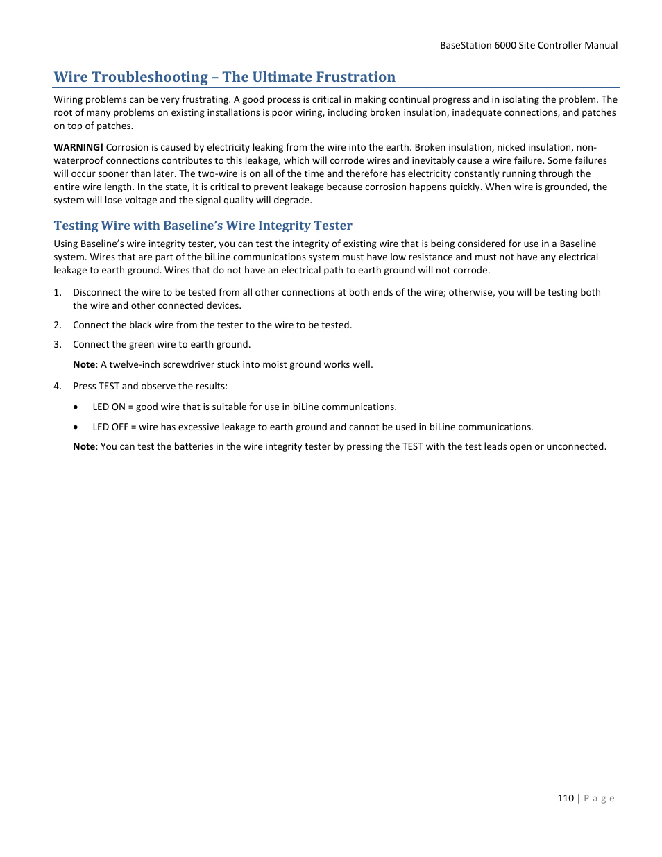Wire troubleshooting – the ultimate frustration, Testing wire with baseline’s wire integrity tester | Baseline Systems BaseStation 6000 User Manual | Page 118 / 131