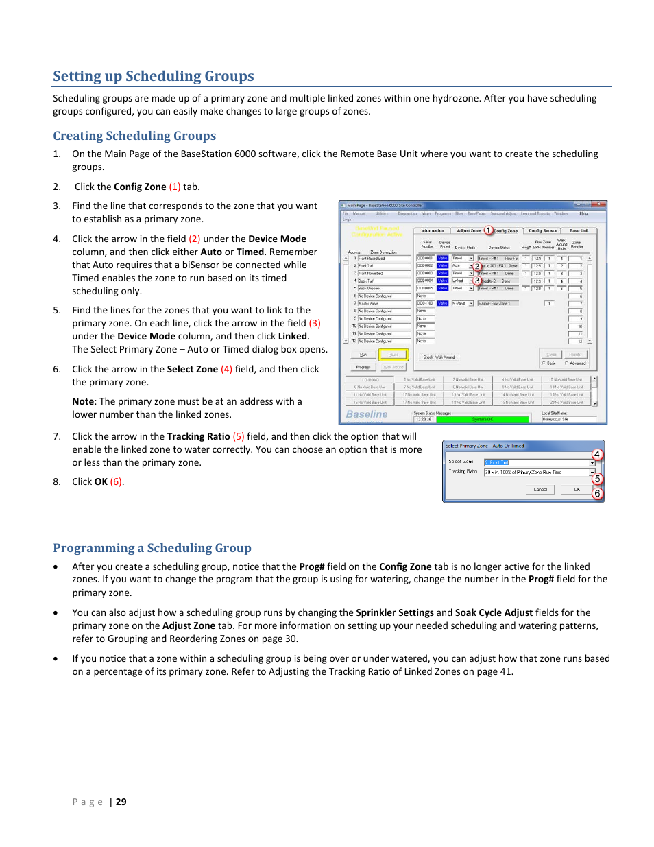 Setting up scheduling groups, Creating scheduling groups, Programming a scheduling group | Baseline Systems BaseStation 6000 User Manual | Page 37 / 131