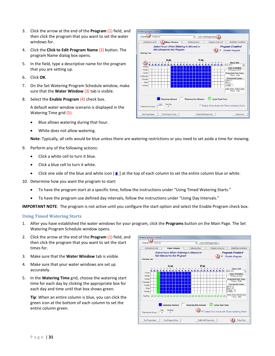Using timed watering starts | Baseline Systems BaseStation 6000 User Manual | Page 39 / 131