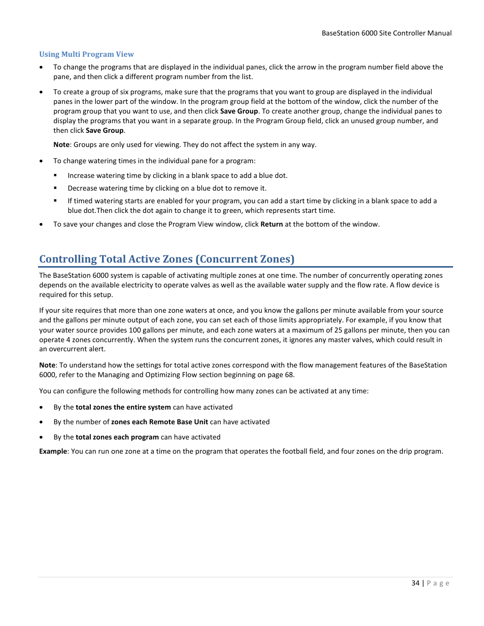 Using multi program view, Controlling total active zones (concurrent zones) | Baseline Systems BaseStation 6000 User Manual | Page 42 / 131