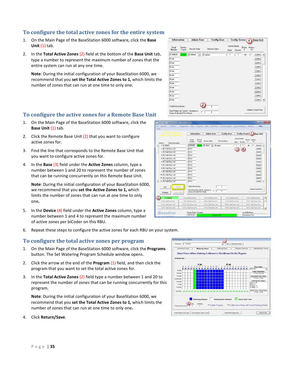 To configure the total active zones per program | Baseline Systems BaseStation 6000 User Manual | Page 43 / 131