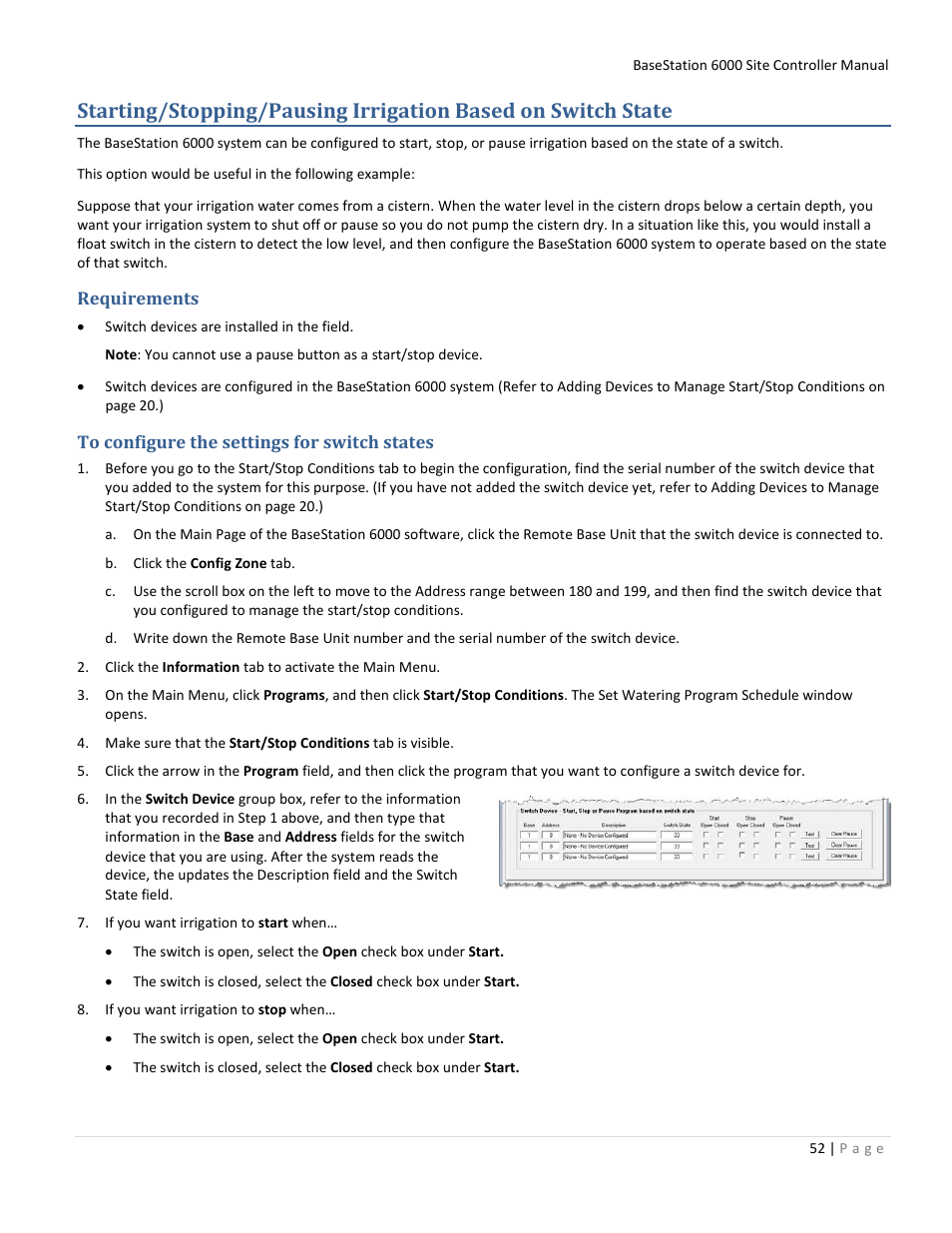 Requirements, To configure the settings for switch states | Baseline Systems BaseStation 6000 User Manual | Page 60 / 131