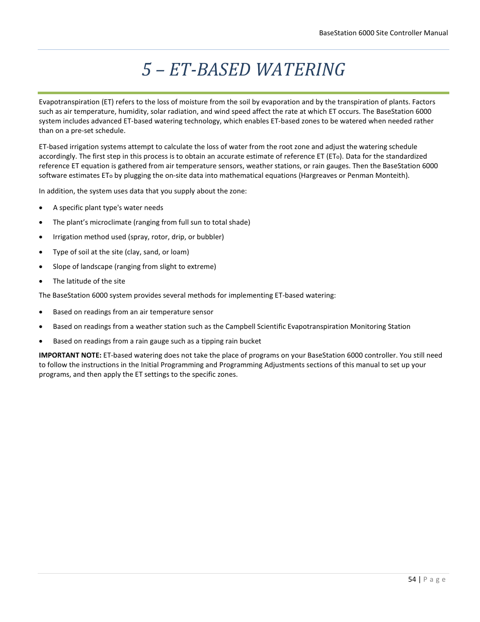 5 – et-based watering | Baseline Systems BaseStation 6000 User Manual | Page 62 / 131