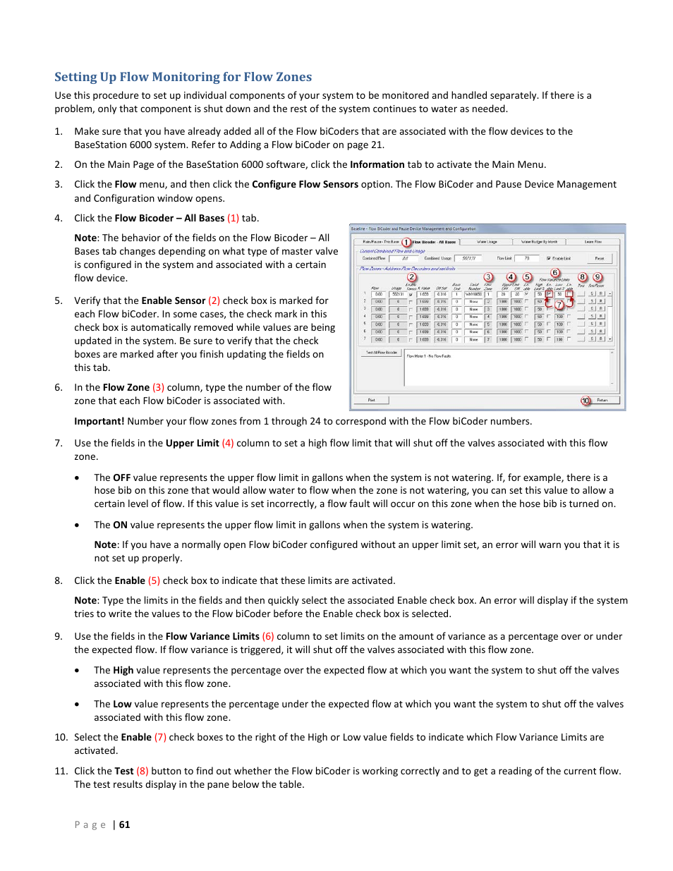 Setting up flow monitoring for flow zones, Setting up flow monitoring for, Flow zones | Baseline Systems BaseStation 6000 User Manual | Page 69 / 131