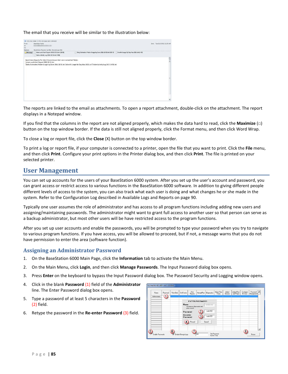 User management, Assigning an administrator password | Baseline Systems BaseStation 6000 User Manual | Page 93 / 131