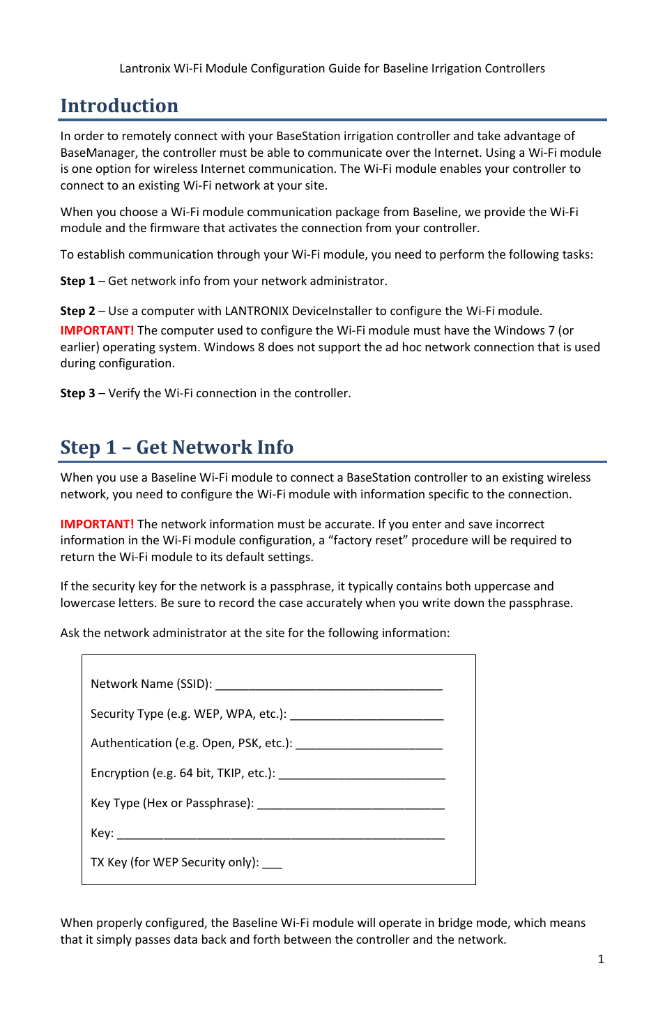 Introduction, Step 1 – get network info | Baseline Systems Lantronix User Manual | Page 3 / 8