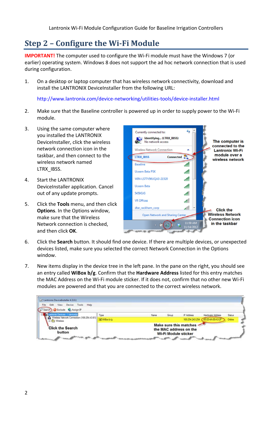 Step 2 – configure the wi-fi module | Baseline Systems Lantronix User Manual | Page 4 / 8