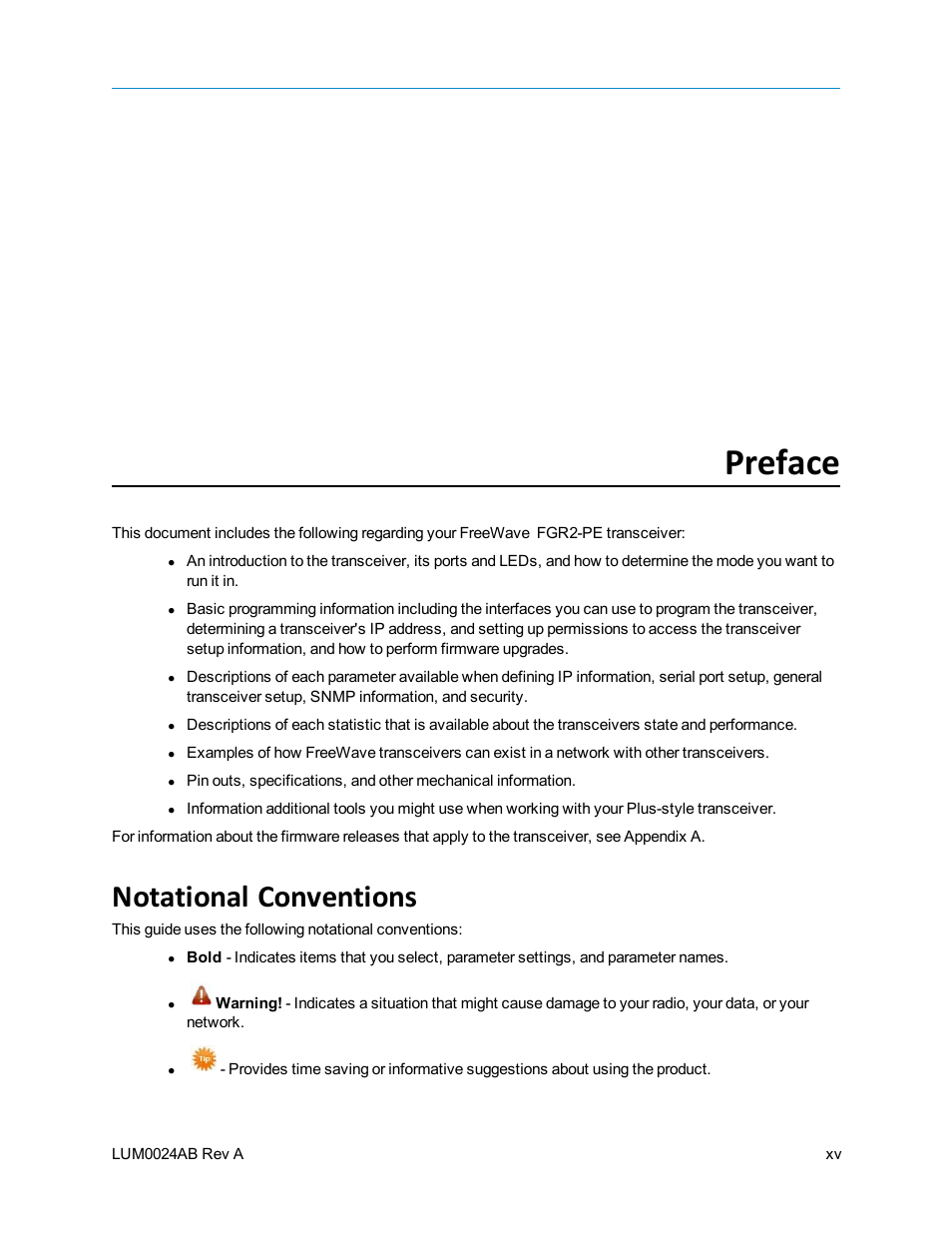 Preface, Notational conventions | Baseline Systems FreeWave Ethernet Radio User Manual | Page 15 / 160