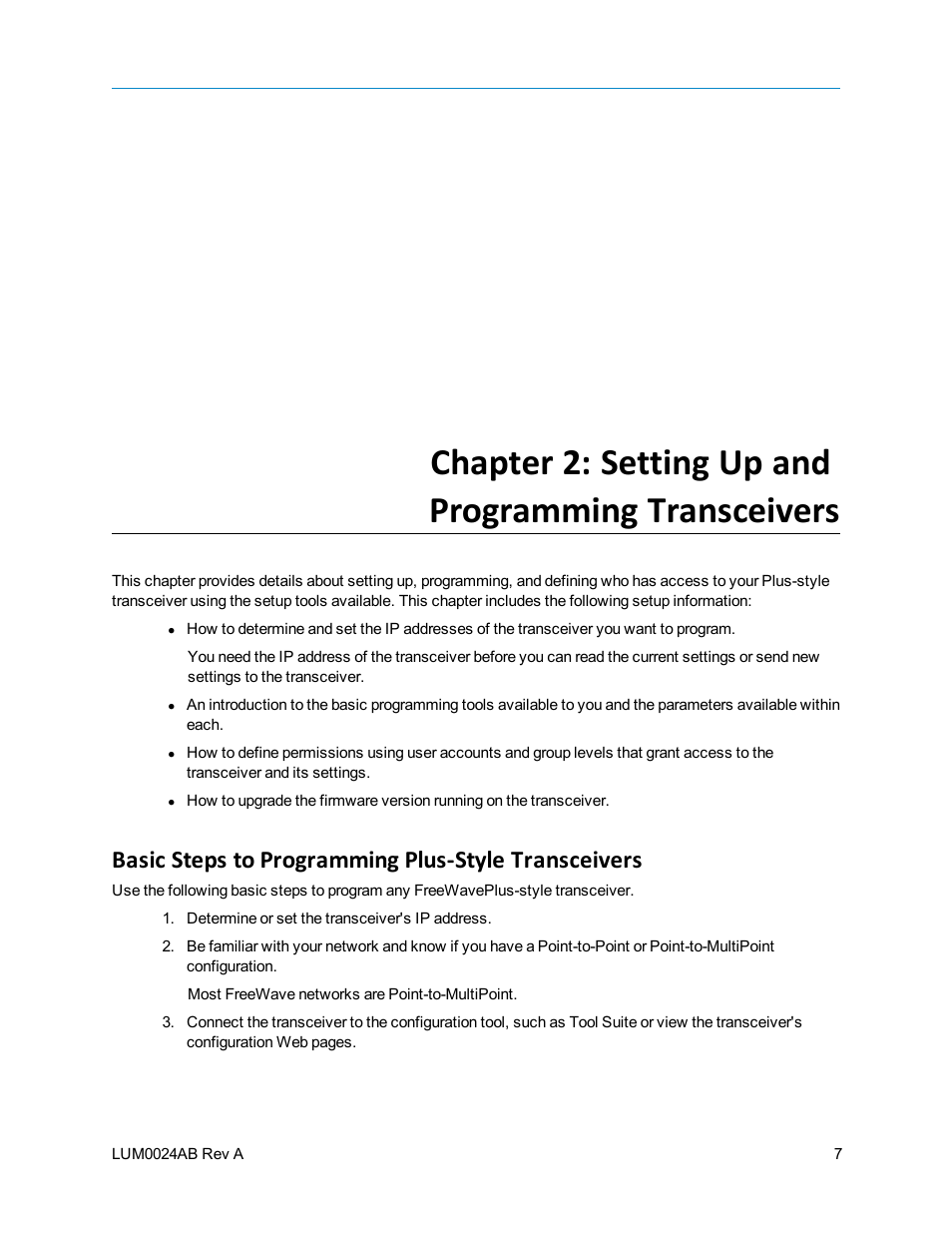 Chapter 2: setting up and programming transceivers, Basic steps to programming plus-style transceivers | Baseline Systems FreeWave Ethernet Radio User Manual | Page 23 / 160