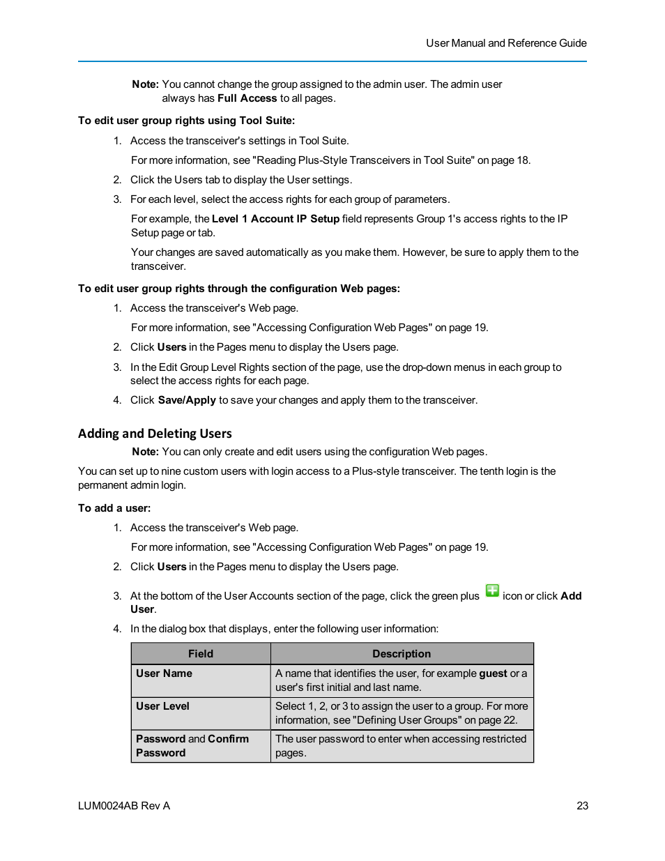 Adding and deleting users | Baseline Systems FreeWave Ethernet Radio User Manual | Page 39 / 160