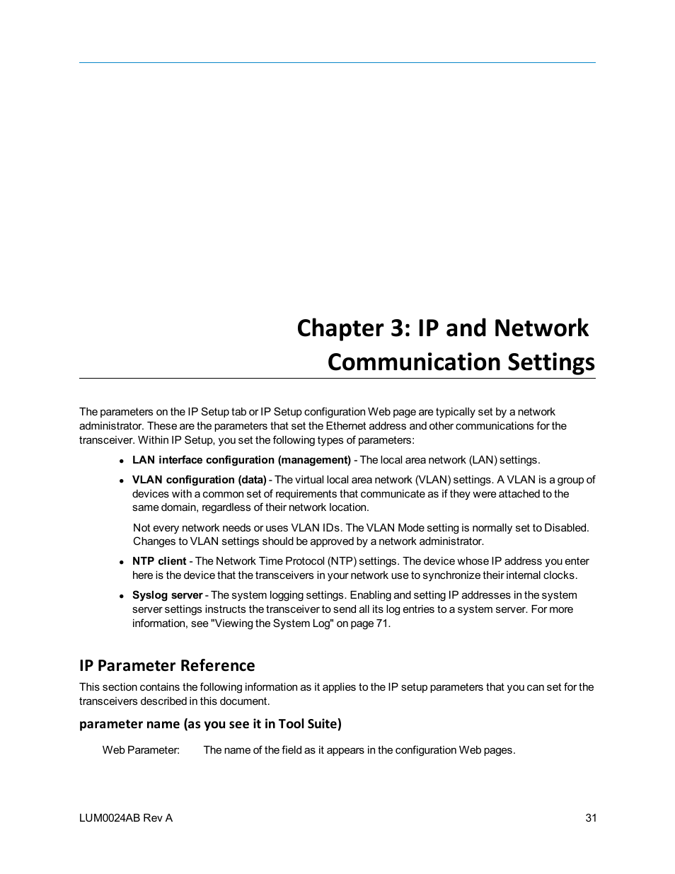 Chapter 3: ip and network communication settings, Ip parameter reference | Baseline Systems FreeWave Ethernet Radio User Manual | Page 47 / 160