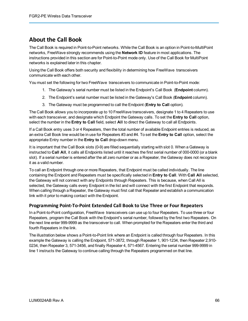 About the call book | Baseline Systems FreeWave Ethernet Radio User Manual | Page 82 / 160