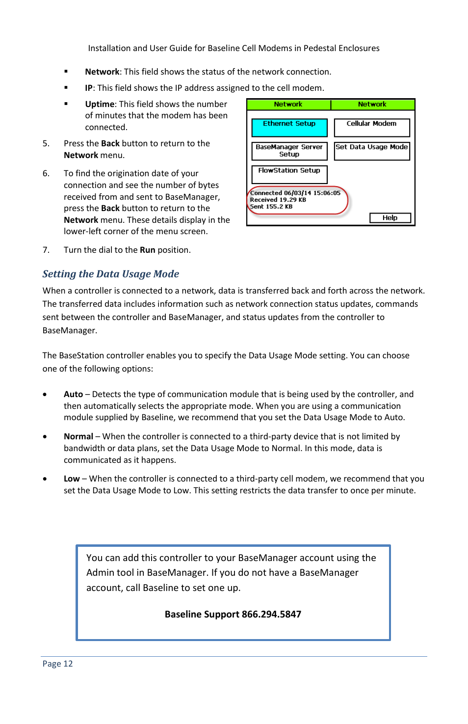 Setting the data usage mode | Baseline Systems BaseStation 3200 in Pedestal User Manual | Page 16 / 16
