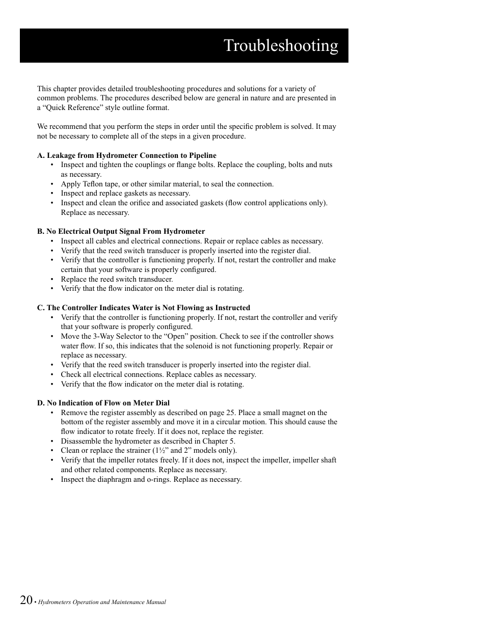 Troubleshooting | Baseline Systems BHM Series Hydrometer User Manual | Page 20 / 52