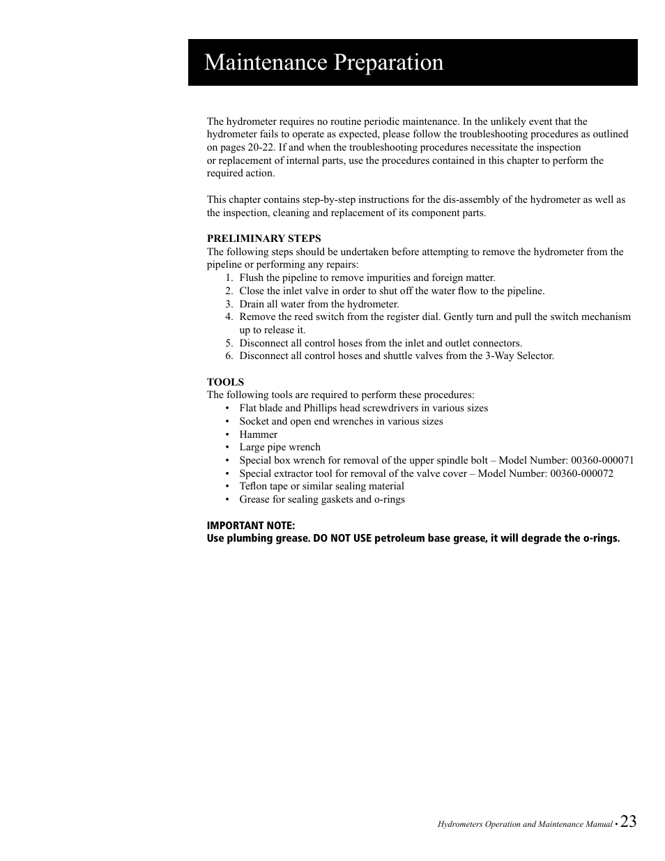 Maintenance preparation | Baseline Systems BHM Series Hydrometer User Manual | Page 23 / 52