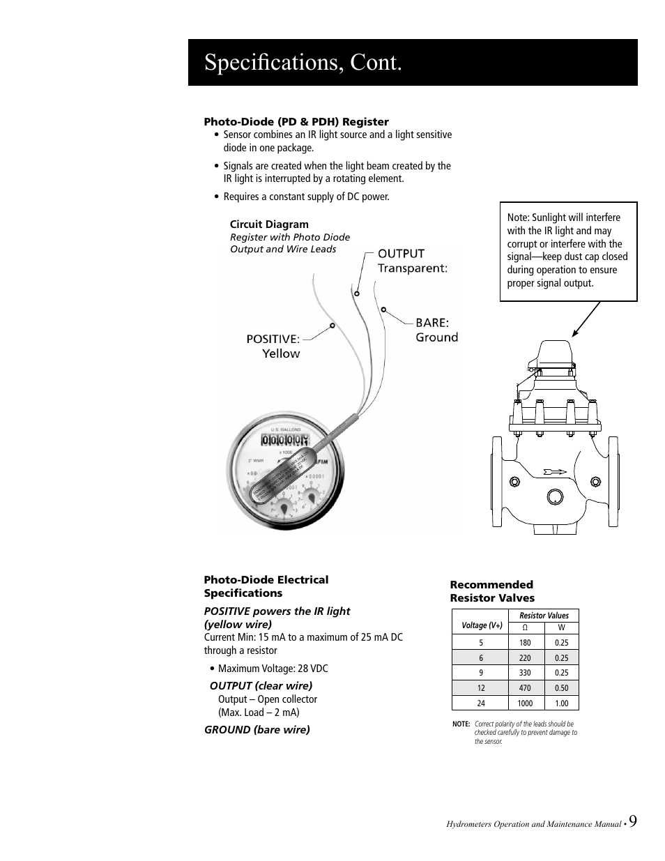 Specifications, cont | Baseline Systems BHM Series Hydrometer User Manual | Page 9 / 52