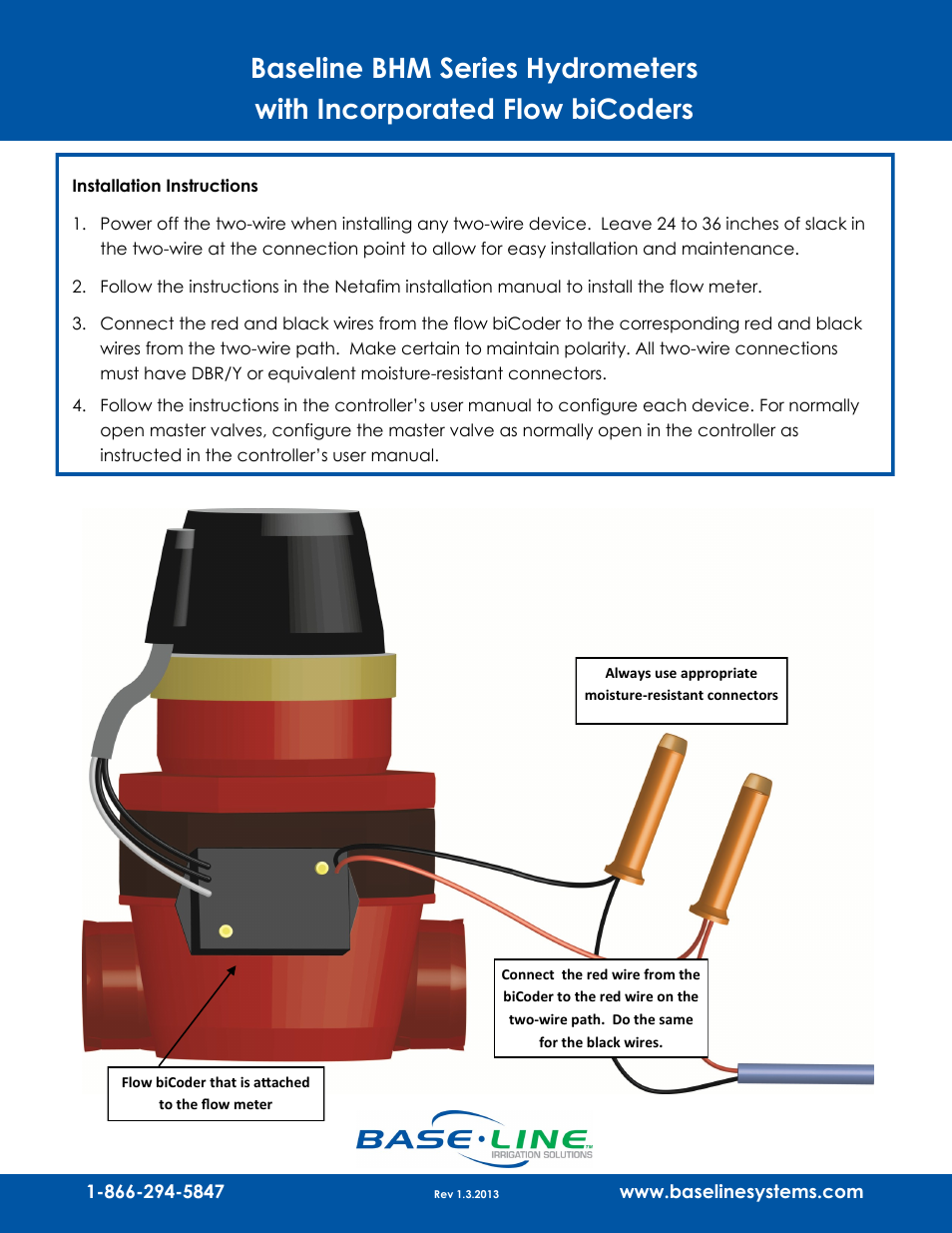 Baseline Systems Baseline BHM Series Hydrometer with Incorporated Flow biCoder User Manual | 2 pages