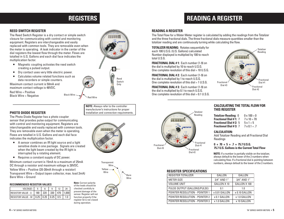 Registers reading a register | Baseline Systems BFM Series Flow Meter User Manual | Page 4 / 8